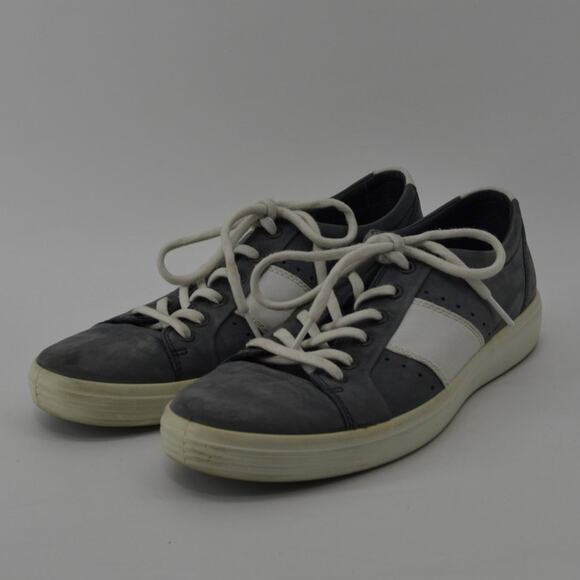 ECCO Soft Gray-Blue White Sneakers Lace Up Mens Leather SZ 7 - Picture 9 of 10